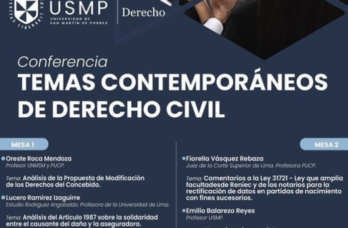 Conferencia “Temas contemporáneos de derecho civil”, organizada por el departamento de Extensión y Proyección Universitaria de la Universidad de San Martín de Porres