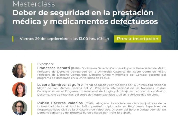 Masterclass “Deber de seguridad en la prestación médica y medicamentos defectuosos”